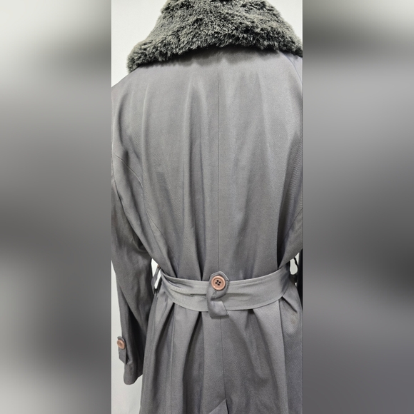 INC L belted trench coat jacket double breasted faux fur collar gorpcore grunge - Picture 9 of 10